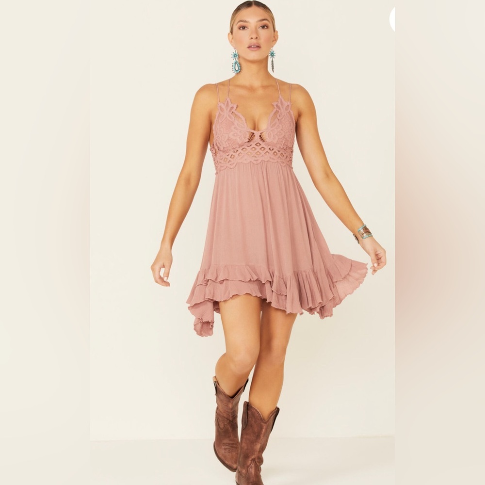 Free People Adella Pink Lace Mini Dress